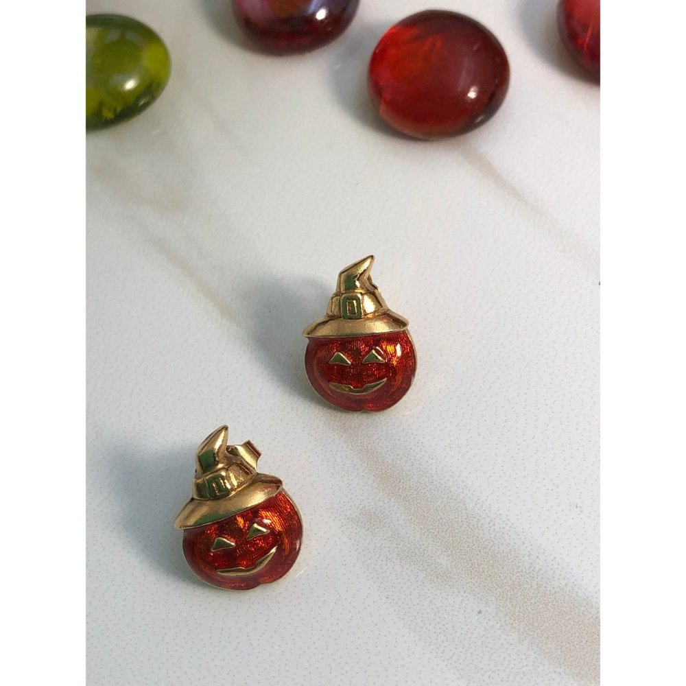 Vintage Avon Jack O' Lantern pierced earrings - Picture 2 of 7